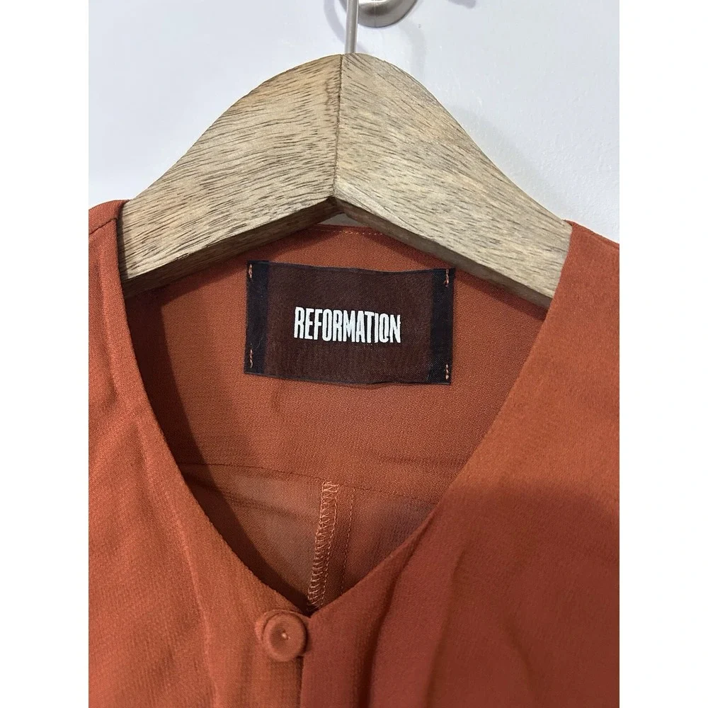 Reformation‎ Tie Front Crop Top 2 Rust Orange Boho Chic 70s Style Blouse Jeanna